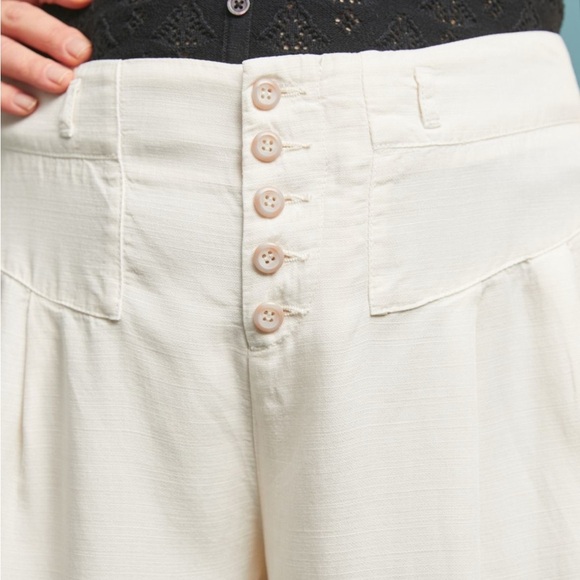 Anthropologie Oceanside wide leg cropped pants cream Small beachy coastal boho - Picture 4 of 15